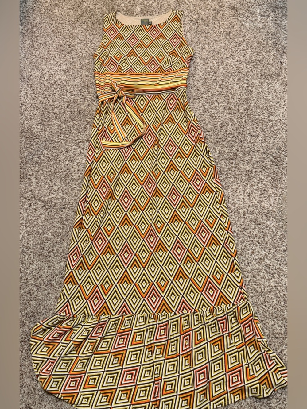 Taylor Womens Maxi Geometric Flounce Dress Size 8 EUC